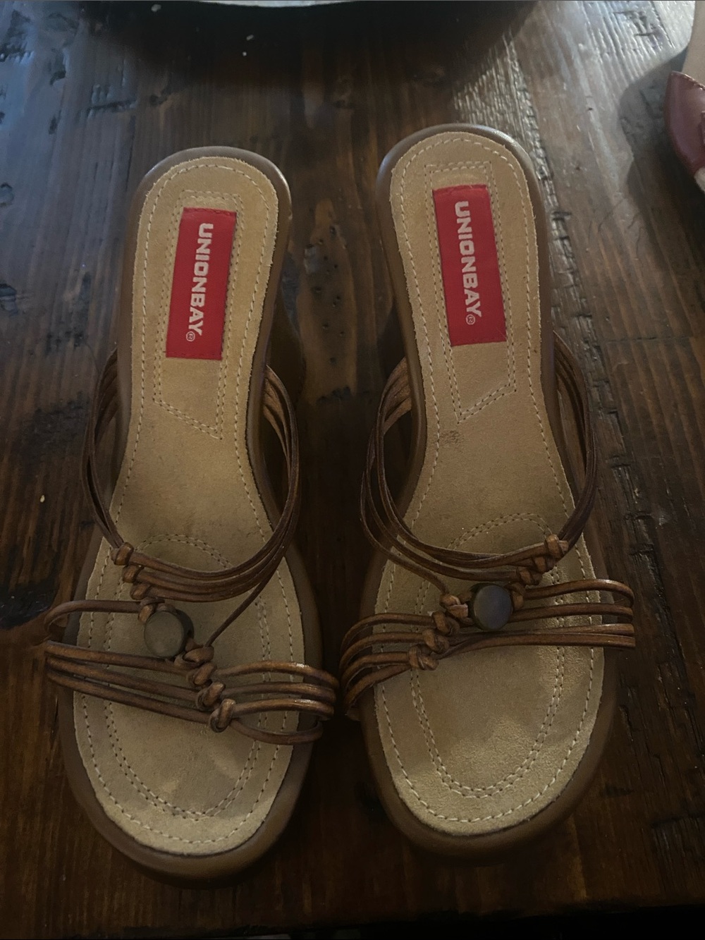 UNIONBAY Brown Strappy Slide Mules with Bead Detail